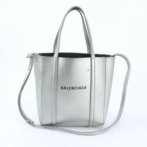 Balenciaga Tote Leather Shoulder Bag Crossbody Handbag Silver